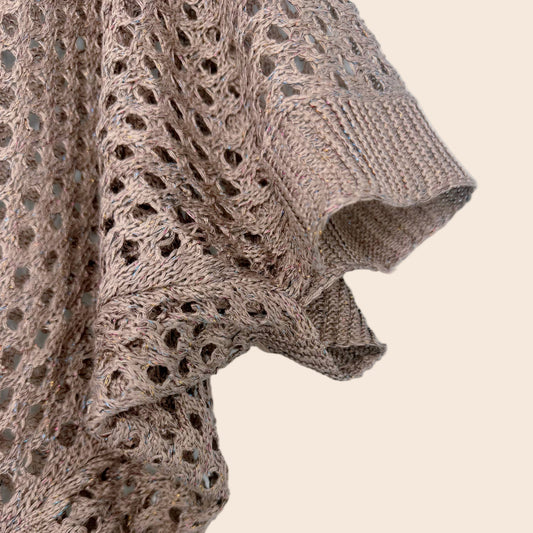 Eyelet Open-Knit Metallic Cardigan with Front Tie