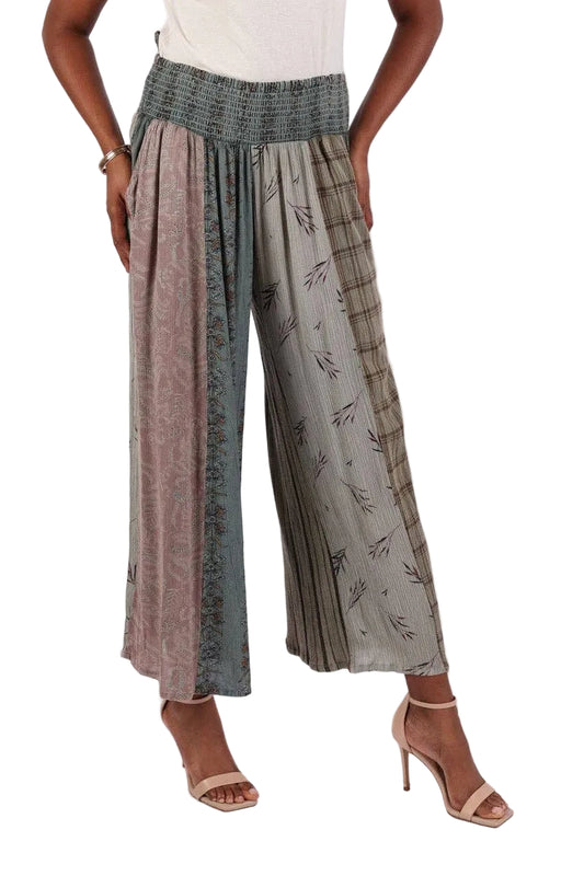 Earthy Vintage Patchwork Palazzo Pants