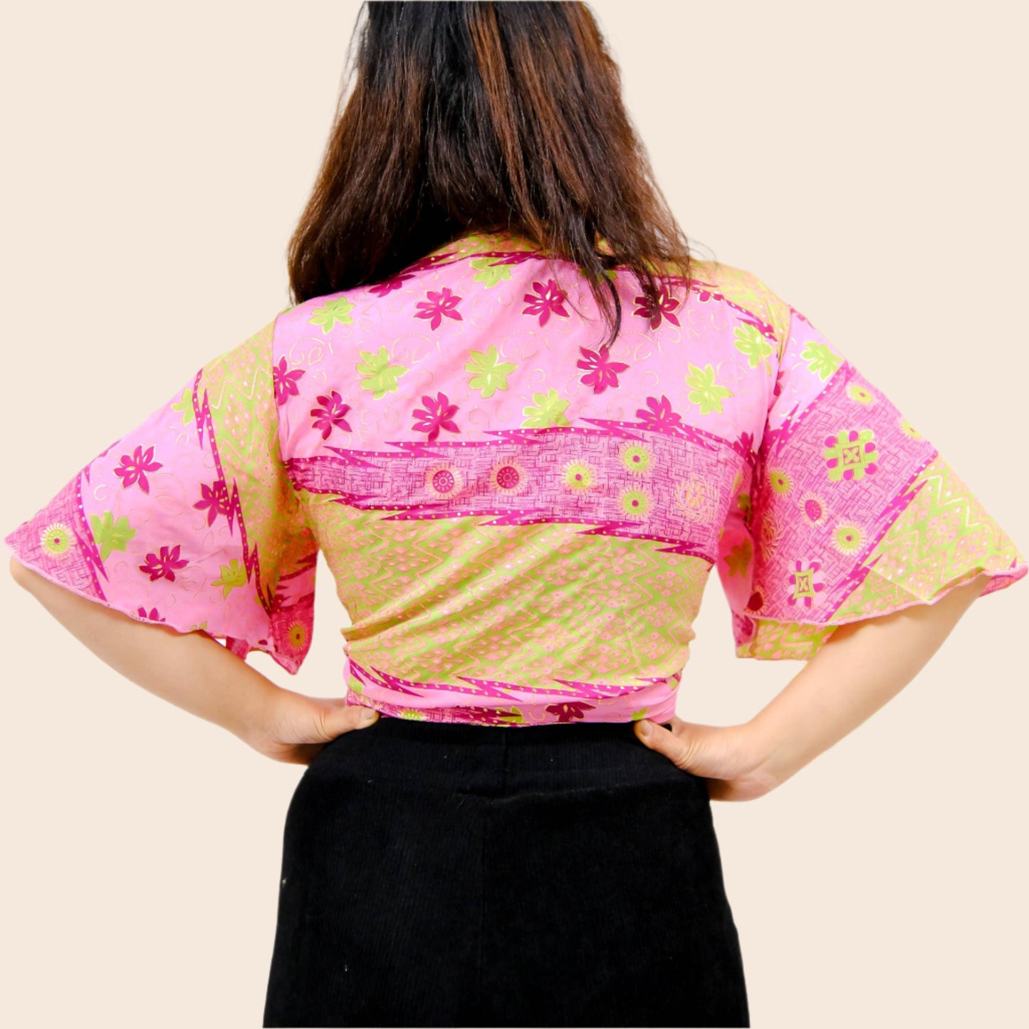 Half Sleeve Boho Wrap Crop Top