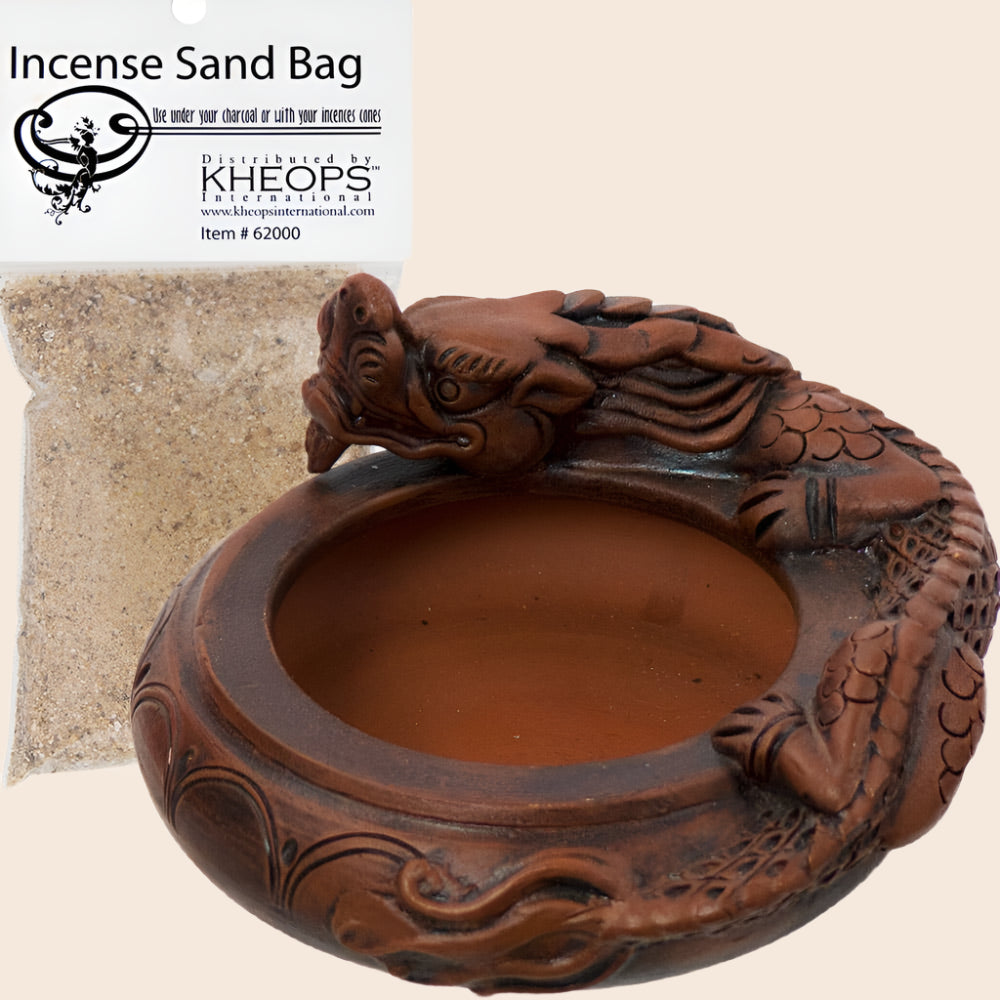 Ceramic Incense Holder Dragon Terra Cotta w/ Sand Bag