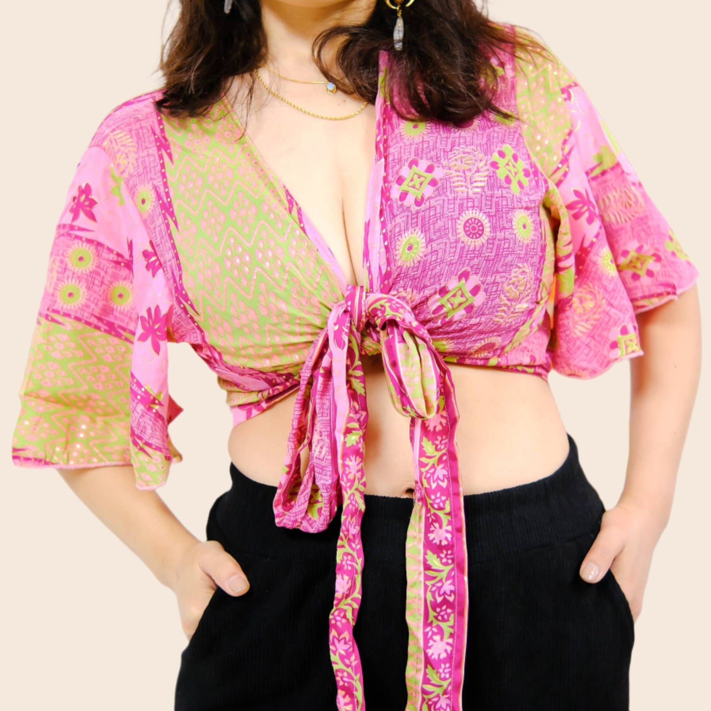 Half Sleeve Boho Wrap Crop Top