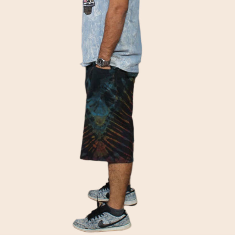 Cotton Men's Long Cargo Short With Pockets Mudmee Tie Dye