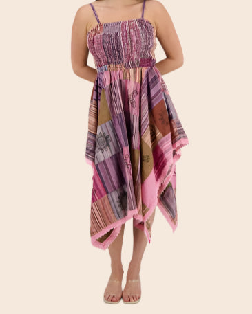 Smocked Bodice Patchwork Dress