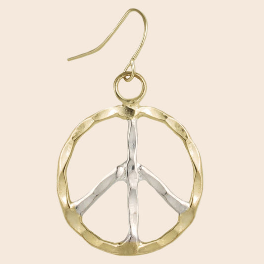 Woodstock Vibes Silver Gold Peace Sign Earring