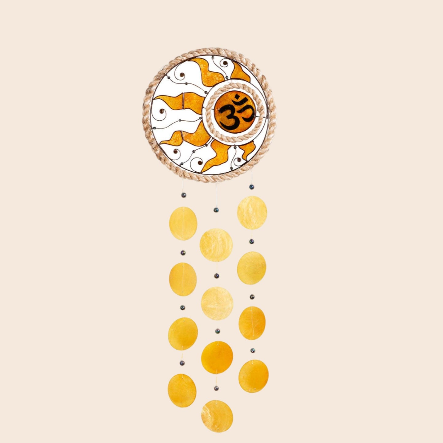 Capiz Chime Round Rope - Om