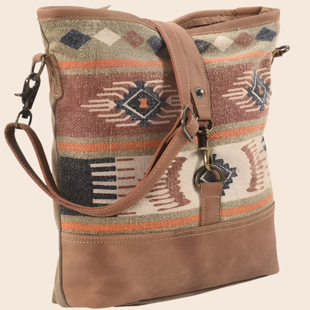 Brown Crossbody With Mixed Fabrics