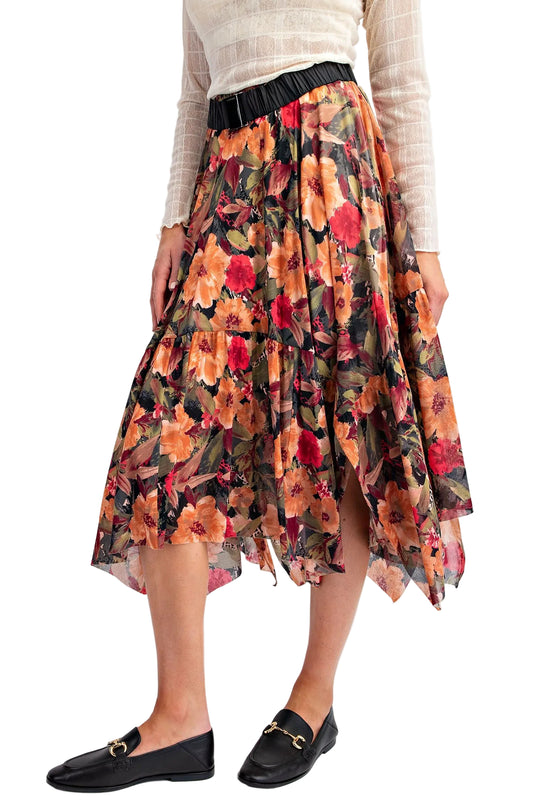Floral Printed Mesh Ballerina Skirt