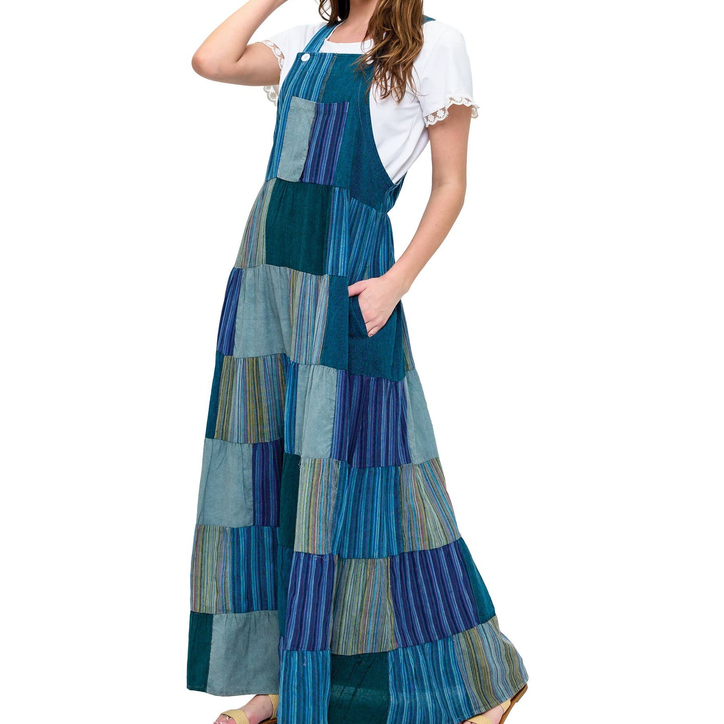 Hippie Boho Print Patchwork Overall Maxi Dress