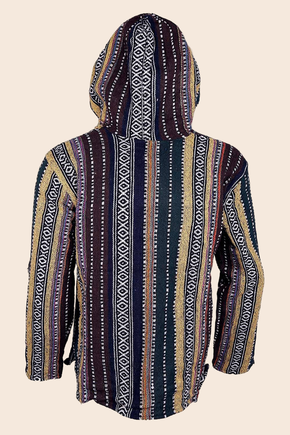 Woven Baja Style Hoodie Zip Up Earth Stripe