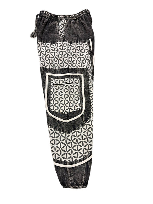 Black and White Flower of Life Pants