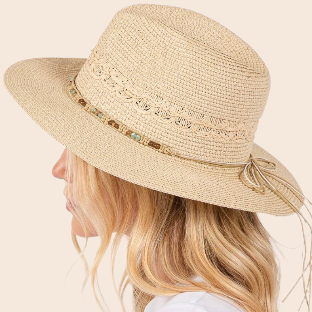 Woven Beaded Band Straw Sun Hat