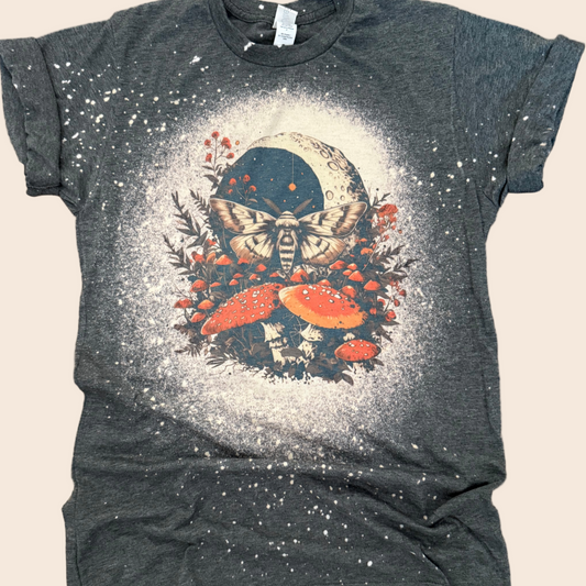 Mystical Moon Moth + Mushroom Bleached Tee