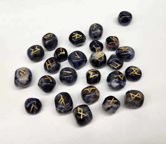 Sodalite Rune Sets with Velvet Pouch and Grid