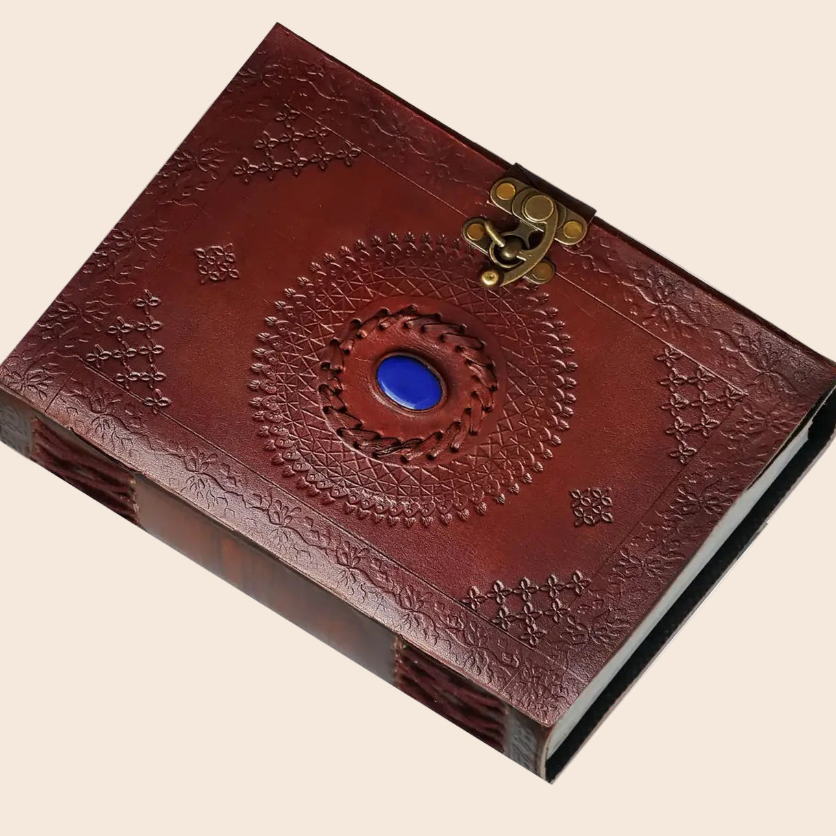 Leather Notebook with Stone Mandala Embossed Journal