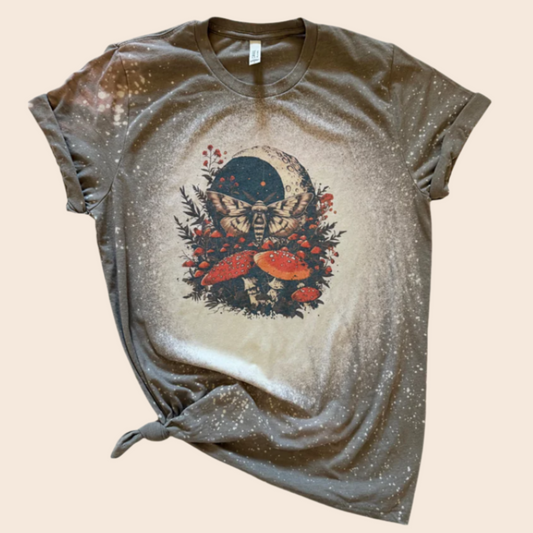 Mystical Moon Moth Mushroom Bleached Tee