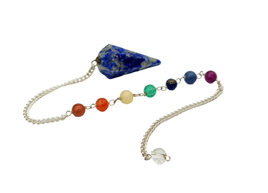 Lapis Lazulli Pendulum w/Chakra Beads-Silver Plate Chain