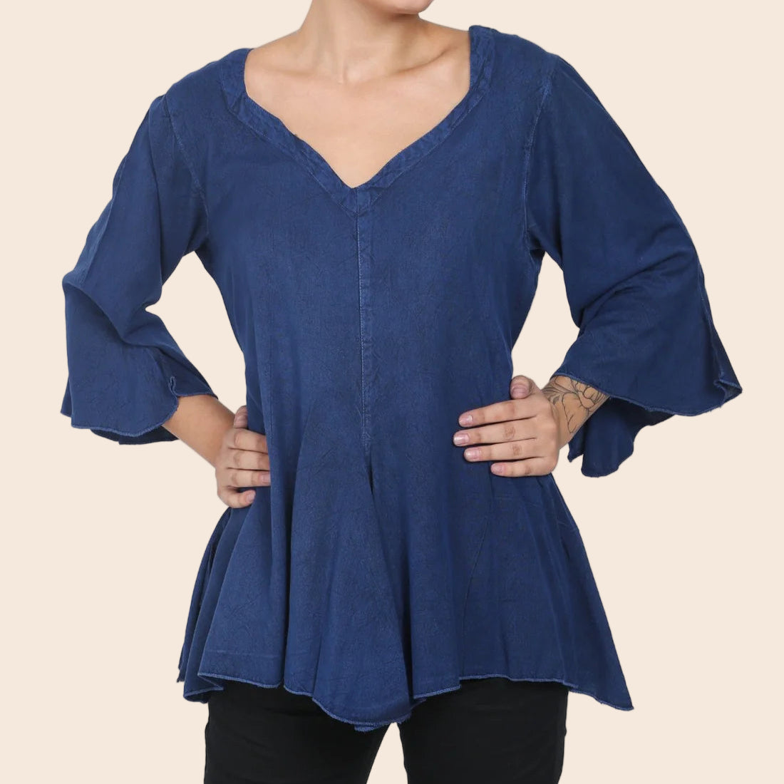 Renaissance Acid Wash Blouse 3/4 Sleeve