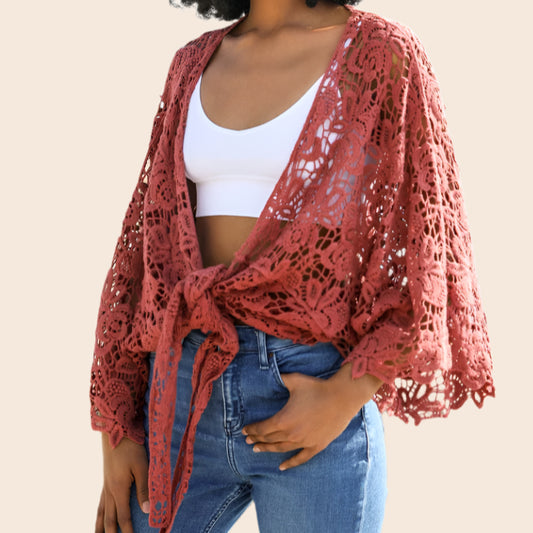 Floral Crochet Wrap Kimono