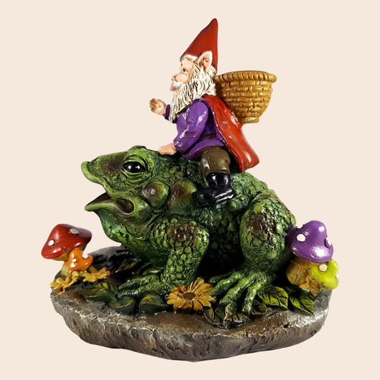 Gnome Sitting on a Toad Backflow Incense Burner