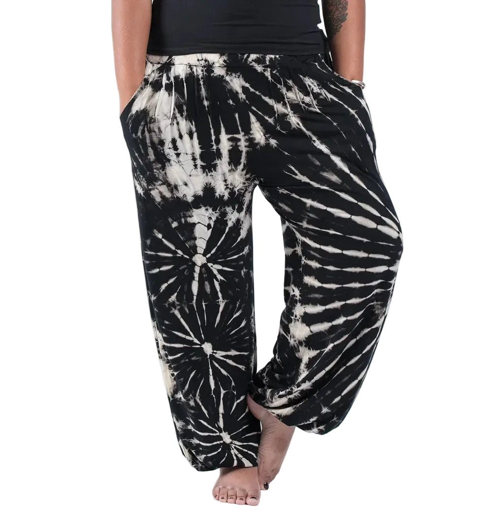 Unisex Black and White Tie Dye Harem Pants