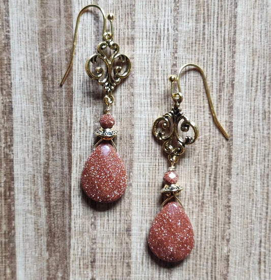 Goldstone and Filigree Earrings