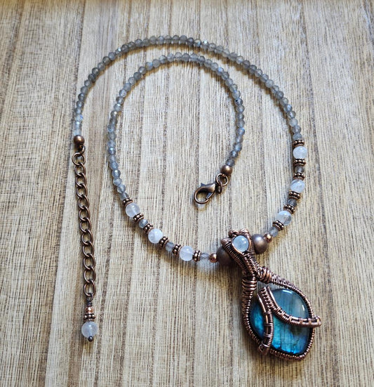 Copper Wrap Labradorite and Moonstone Necklace