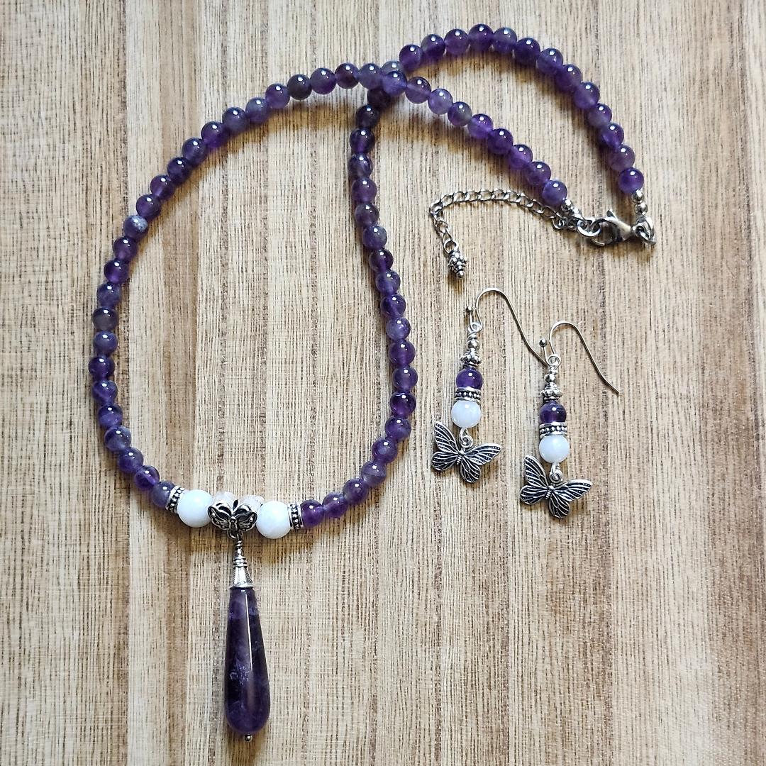 Amethyst and Moonstone Butterfly Earrings