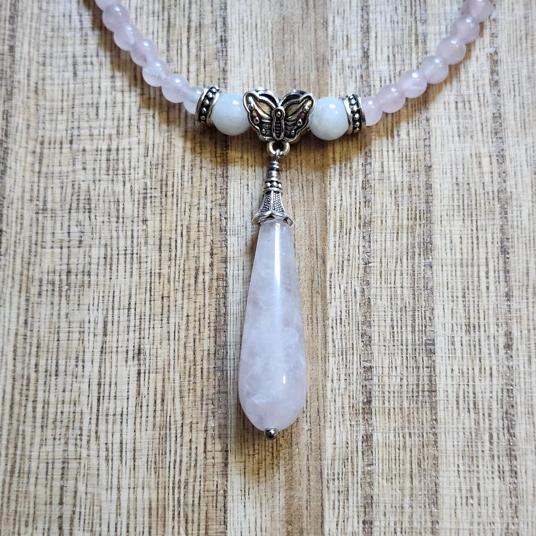 Moonstone and Rose Quartz Butterfly Necklace