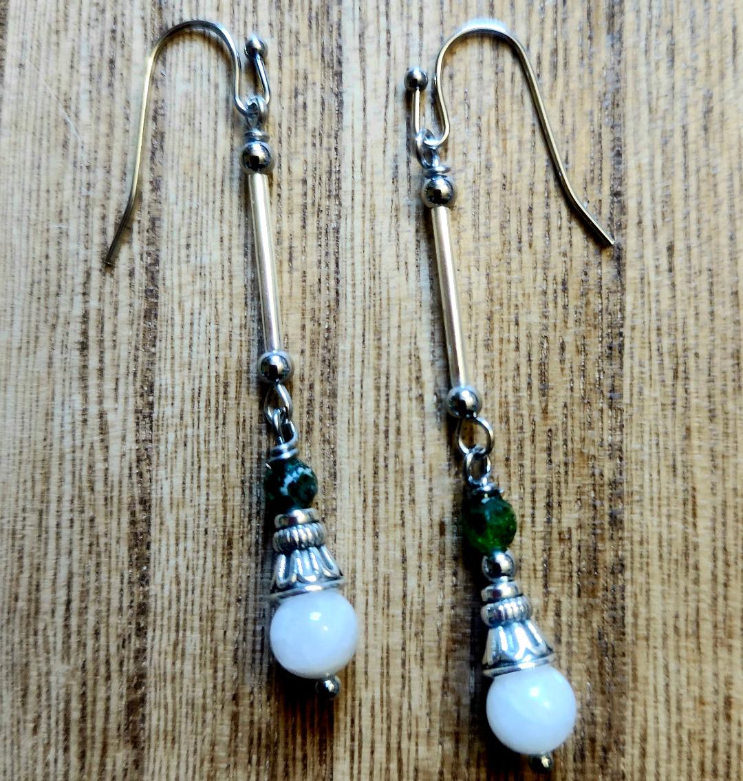 Moonstone and Diopside Earrings