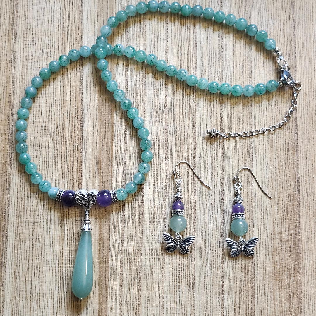 Amethyst, Aventurine Butterfly Earrings