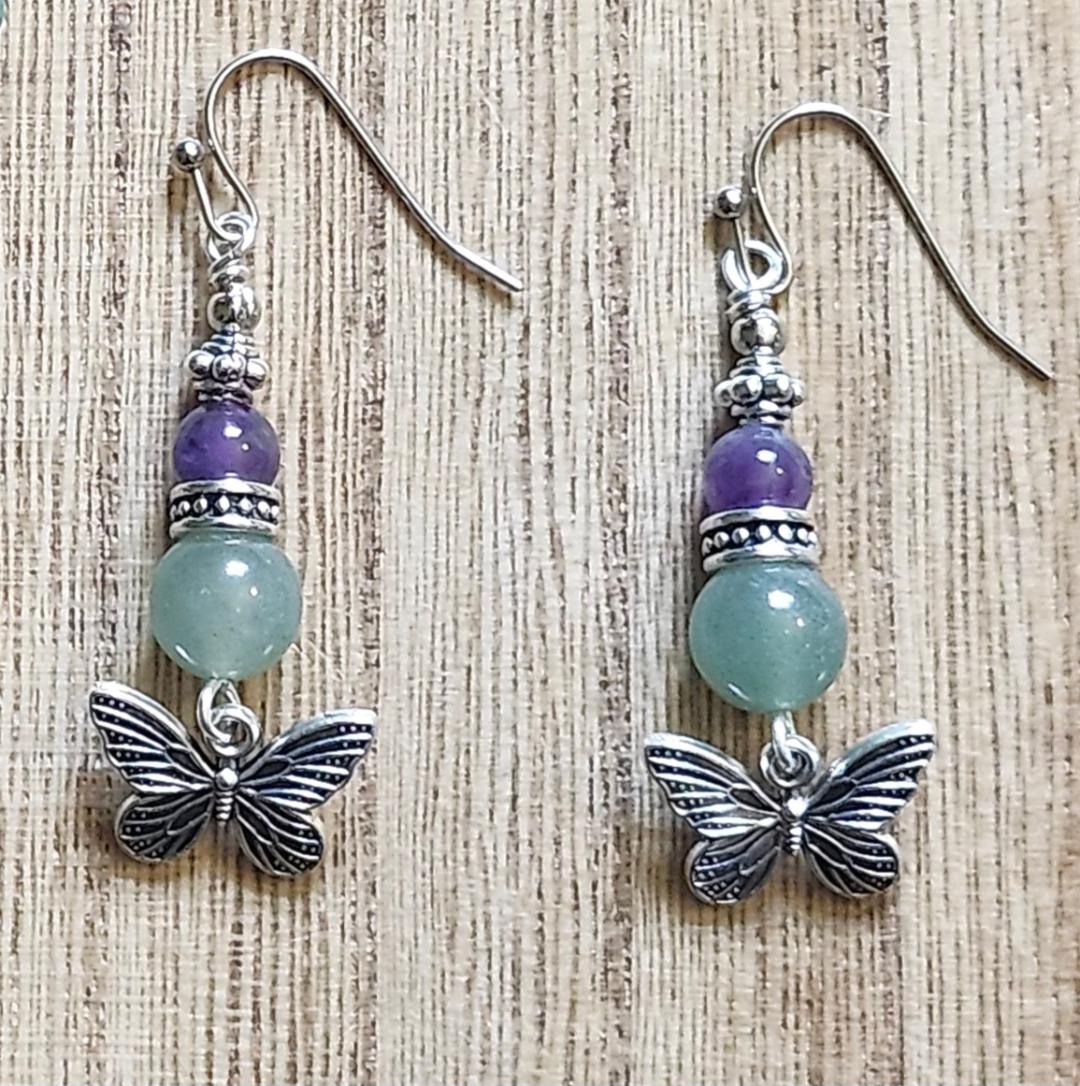 Amethyst, Aventurine Butterfly Earrings