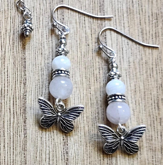 Rose Quartz and Moonstone Butterfly Earrings