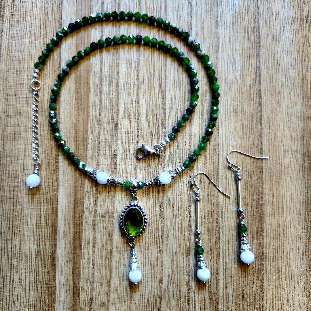 Moonstone and Diopside Earrings