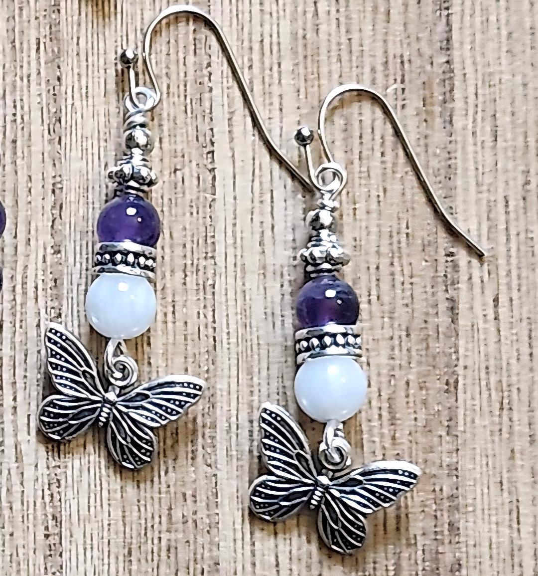 Amethyst and Moonstone Butterfly Earrings