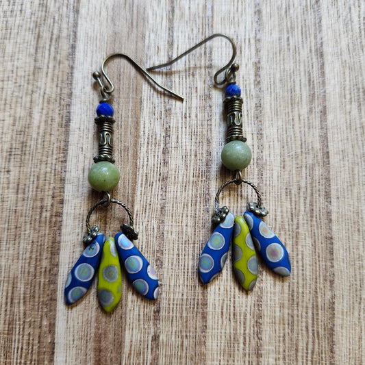 Lapis lazuli, Jade, Czech Dagger Earring