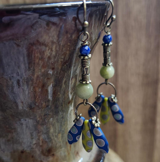 Lapis lazuli, Jade, Czech Dagger Earring