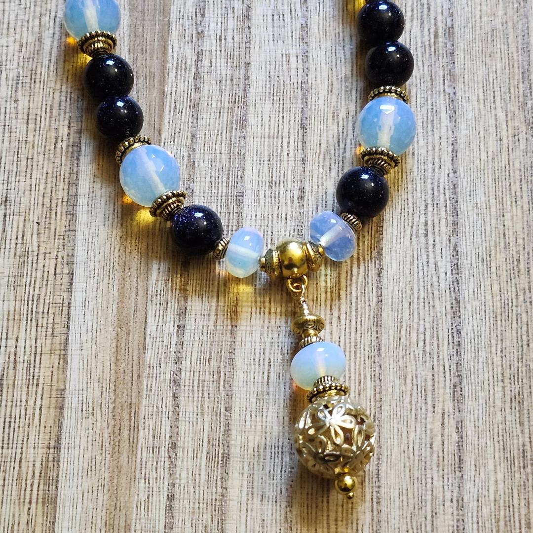 Blue Goldstone and Opalite Necklace
