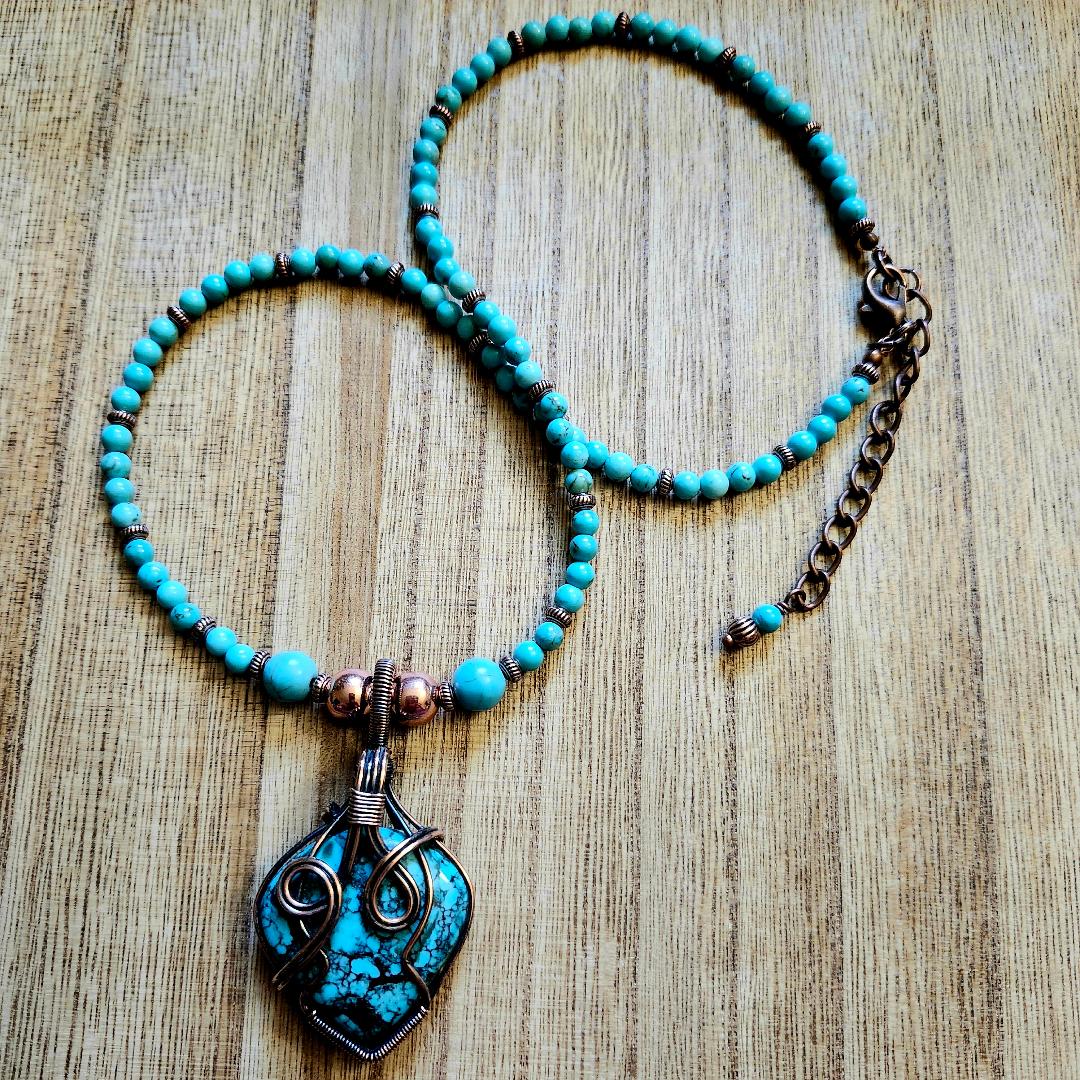Turquoise Howlite and Copper Necklace