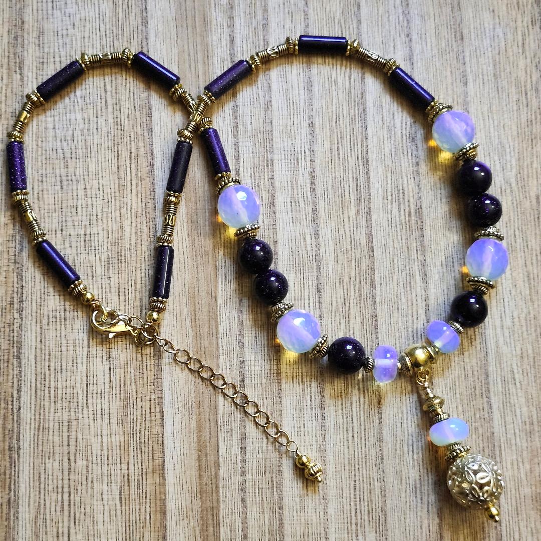 Blue Goldstone and Opalite Necklace