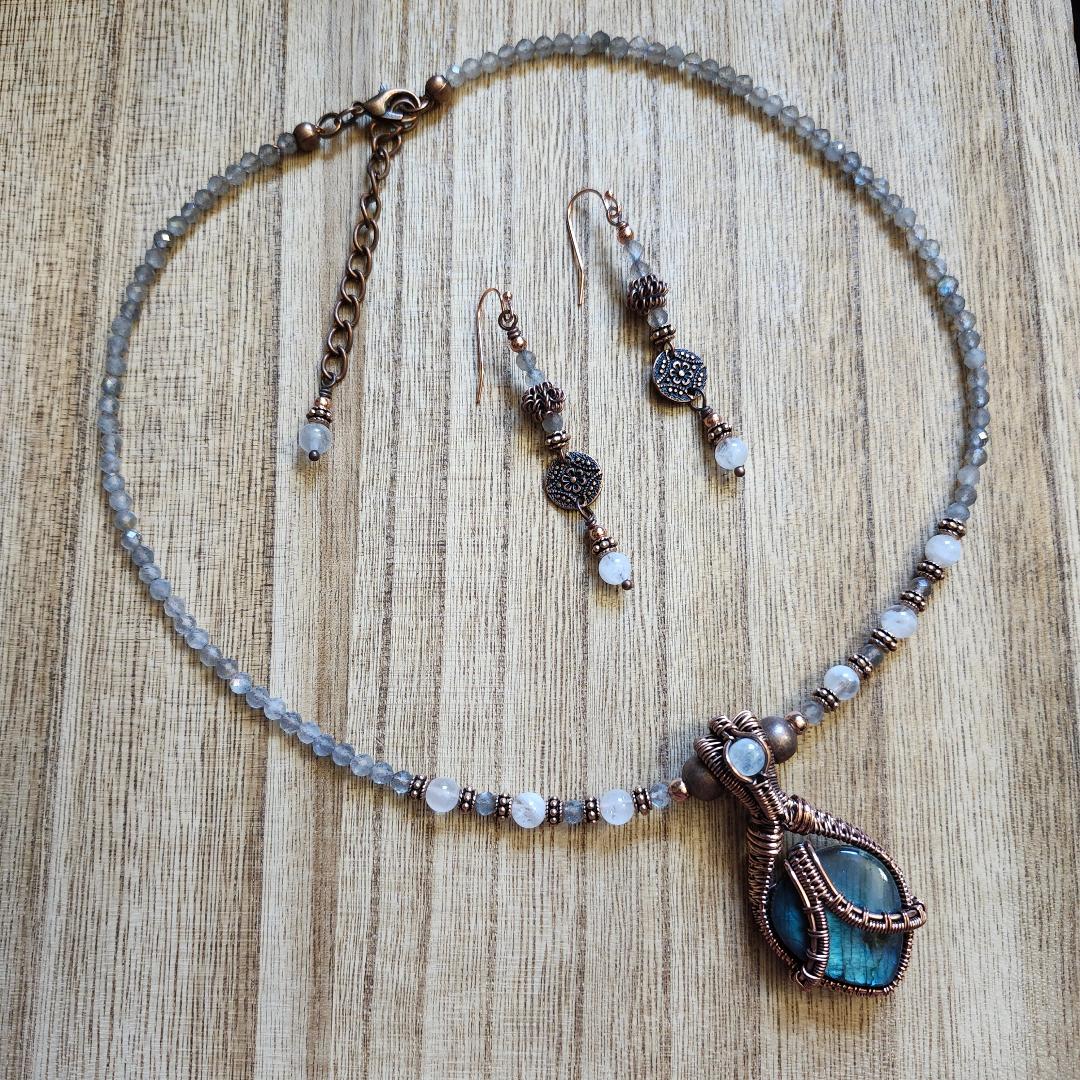 Copper Wrap Labradorite and Moonstone Necklace