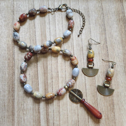 Crazy Lace and Carnelian Agate Necklace