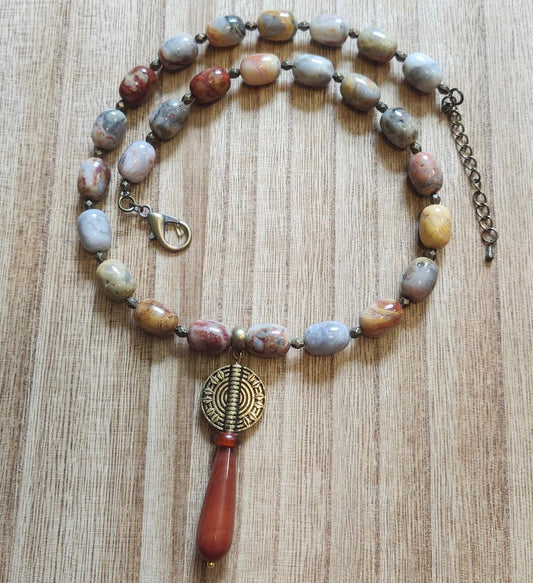 Crazy Lace and Carnelian Agate Necklace