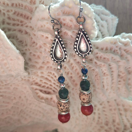 Lotus Seed and Gemstone Earrings