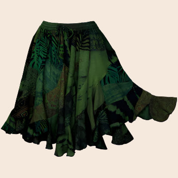 Green Patchwork Short Swirl Skirt