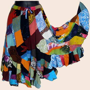 Patchwork Long Swirl Skirt