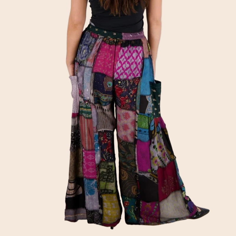 Side Pocket Patchwork Palazzo Pants