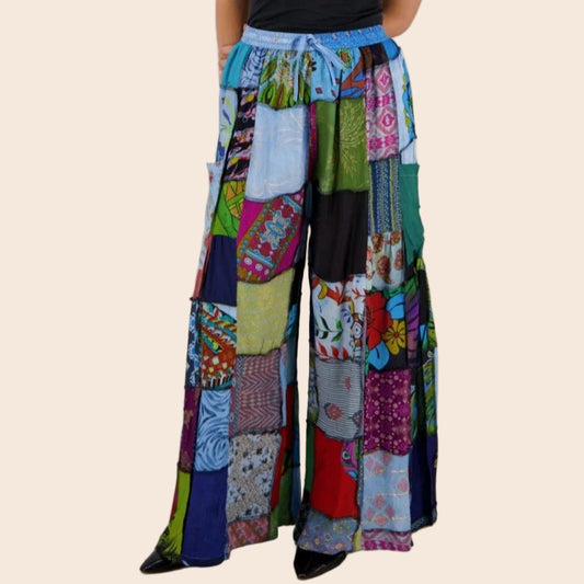Side Pocket Patchwork Palazzo Pants