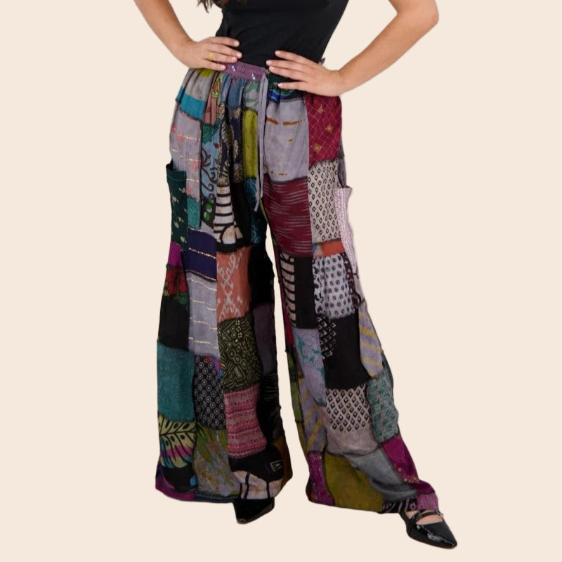 Side Pocket Patchwork Palazzo Pants