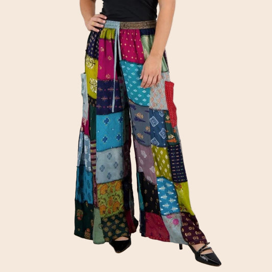 Side Pocket Patchwork Palazzo Pants