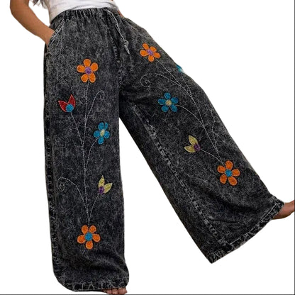 Embroidered Wide Leg Pants